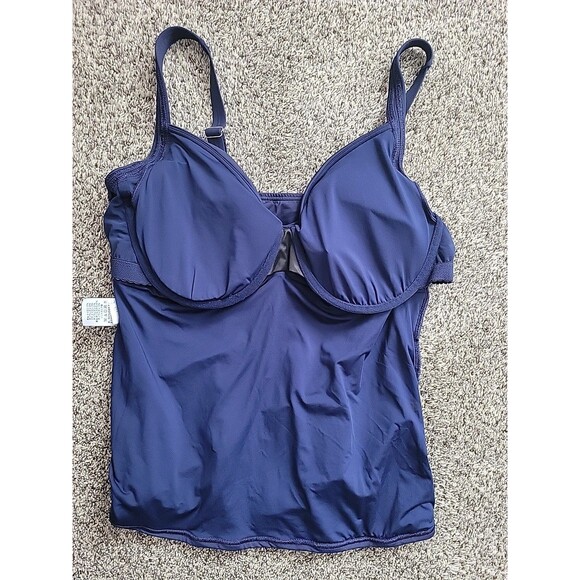 Swim Top Navy 16 DD Solid Wrap Front Tummy Control (L) Underwire Lands End S65 - Picture 7 of 7